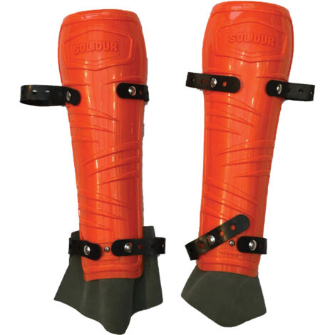 Protège-tibias rigides orange pour débroussaillage professionnel