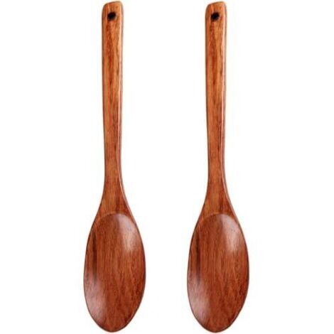 2 Stück Servierlöffel aus Holz, 33 cm lange Holzlöffel zum Kochen, Mischen und Servieren, Küchenutensilien (1/5)