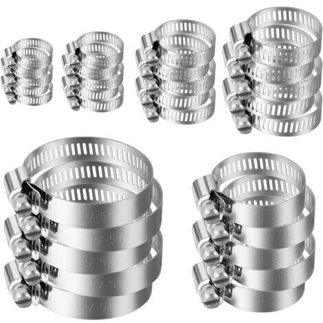 Schlauchschellen, 30 Stück Edelstahl 304 Schlauchschellen, 6-51 mm verstellbar, Metall-Schlauchschellen, Schlauchschellen für Haushaltswasserschläuche, Schwimmbäder, Waschmaschinen, Geschirrspüler (1/5)