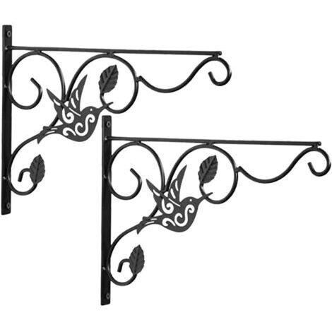 Set aus zwei schmiedeeisernen Wandhaken für Blumenampeln, robuste und langlebige schwarze Haken, geeignet für Blumentöpfe im Innen- und Außenbereich, witterungsbeständig, perfekt für die (1/5)