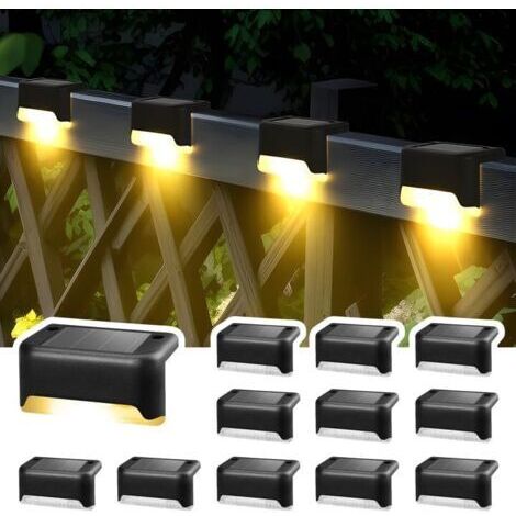 Set mit 12 Solar-Außenleuchten, wasserdichte LED-Leuchten für Außentreppen, Stufen, Zäune, Gärten, Terrassen, Dachrinnen, Einfahrten, Dekoration (schwarz) (1/5)