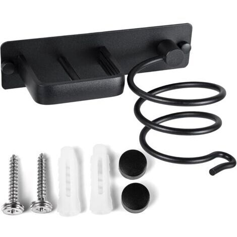 CSPARCV (Schwarz) Haartrocknerhalter aus Aluminium mit wandmontierter Kabelaufwicklung für Glätteisen, Haarbürsten und Friseursalons – ideal für Hotels, Schlafzimmer, Badezimmer und Friseursalons (1/4)