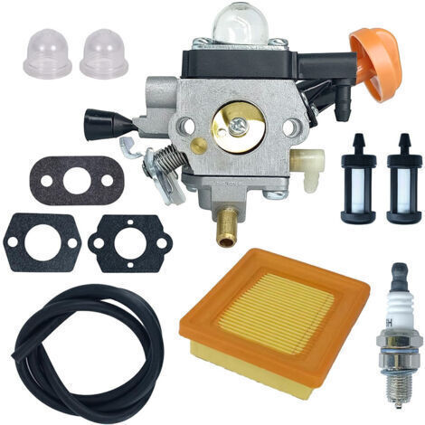 FS91 Vergaser für Stihl FS91, FS91R, FS111, FS89, HT102, HT103, FC91, FC96, KM91, KM91R, KM111, FC11 mit Luftfilter, Zündkerze, Ölleitung, Dichtung, Primerpumpe und Kraftstofffilter (1/4)