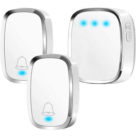 Wasserdichte, kabellose Türklingel, Außentürklingel mit 300 m Reichweite, 2 Sender und 1 Empfänger, kabelloses Gongset mit blinkender LED, 36 Melodien, 4 Lautstärkestufen, für Zuhause, Büro und Hotel (1/5)