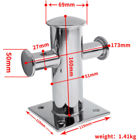 Querpoller aus Edelstahl 304, Festmacherpoller, Schiffs- und Yachtbeschläge, einzelner Querpoller (160 mm hoch), Edelstahl 304 (1/3)