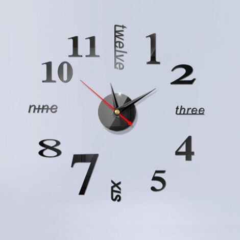 SHINING HOUSE 3D-Spiegelaufkleber – große rahmenlose Wanduhr – moderner Stil – DIY – Uhr mit großen Zahlen – Wanddekoration für Zuhause/Büro/Schule