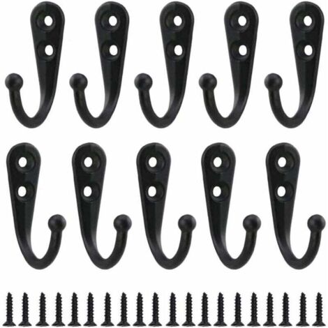 SHINING HOUSE 10 Stück Retro-Garderobenhaken aus schwarzem Metall, individueller Wandhaken zum Einschrauben, Vintage-Wandgarderobe für Bademantel, Zuhause, Regale, Schubladen, Schließfächer, Badezimme