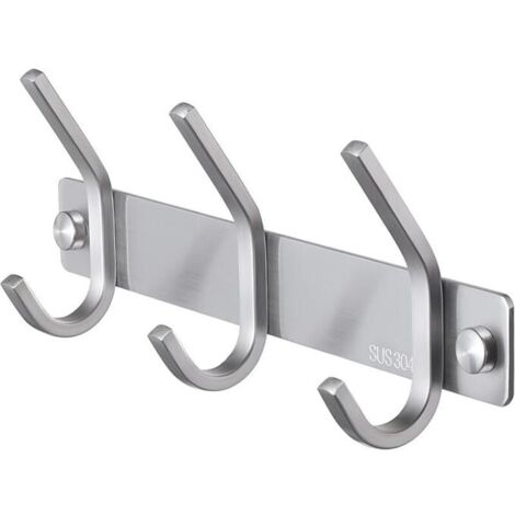SHINING HOUSE Badezimmer-Garderobe, Wandmontage, Badezimmer-Garderobe mit 3 Haken, gebürsteter Edelstahl SUS 304 (22 x 8 cm)
