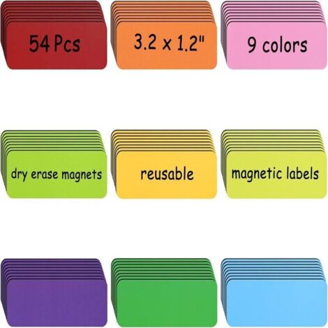 SHINING HOUSE 54 beschreibbare Magnetetiketten 80 x 30 mm, löschbare Magnetkarten, löschbare Magnetetiketten, für Whiteboards, Kühlschränke