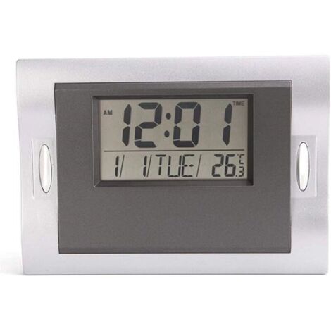 SHINING HOUSE Moderne leise Wohnzimmeruhr, LCD-Display, kreativer elektronischer Wecker, Uhrzeit/Datum/Woche/Temperatur, Tischuhr (grau)