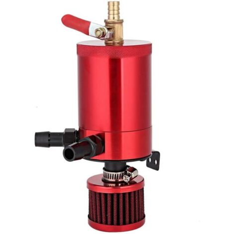 Auto-Öltank, universeller Ölbehälter aus Aluminiumlegierung mit 2-Port-Zubehörsatz Schwarz Blau Rot Splitter(Rot)