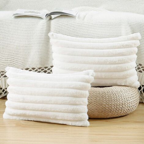 SHINING HOUSE Set mit 2 Kunstfell-Plüsch-Kissenbezügen, weich, flauschig, gestreift, dekorativer Kissenbezug für Sofa, Schlafzimmer, Kissen, Weiß, 30 x 50 cm