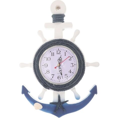 SHINING HOUSE Maritime Holz-Wanduhr, Schiffsrad-Anker, dekorative Uhr, Wanduhr, Küsten- und Strand-Heimdekoration, mediterraner Stil, Wandbehang, Ornament