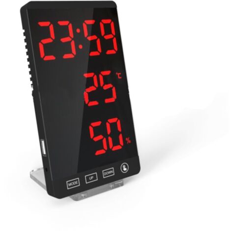 SHINING HOUSE LED-Spiegeluhr, Thermometer und Hygrometer, elektronische Wetteruhr, Wecker, kräftige rote Buchstaben