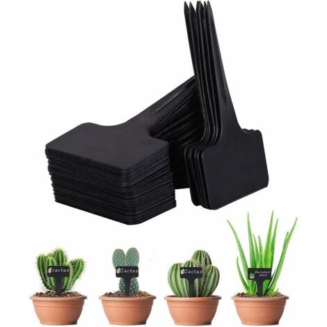 SHINING HOUSE 100 Stück Pflanzenetiketten, wasserdichte Gartenetiketten, T-förmige Kunststoff-Pflanzenetiketten, Setzlingsetiketten, Pflanzenetiketten für Blumen, Gemüse, Samengarten, 6 x 10 cm (schwa