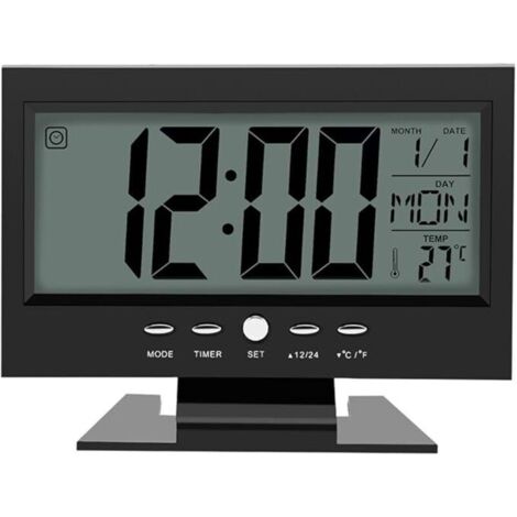 SHINING HOUSE Elektronische Uhr, LCD-Digital-Soundsensor-Wecker mit Kalender und Temperaturanzeige (schwarz)