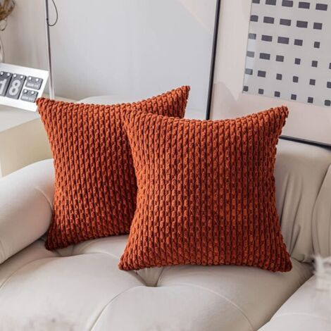 SHINING HOUSE 2er-Set Boho-Kissenbezüge aus gestreiftem Cord, weicher dekorativer Kissenbezug für Sofa, Schlafzimmer, Ziegelrot, 45 x 45 cm