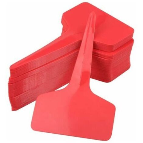 SHINING HOUSE 100 Mini-Pflanzen-Spruchetiketten in T-Form aus Kunststoff, Pflanzenetiketten, 6 x 10 cm, nützlich für alle Gärtner, Rot