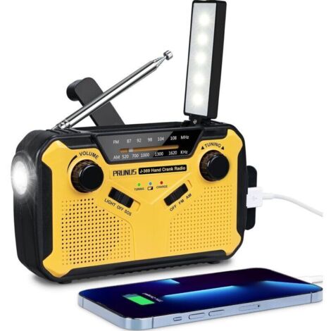 Tragbares Dynamo-Überlebensradio, J-369 AM/FM-Batteriebetriebenes Radio mit 3000mAh Powerbank/SOS-Alarm/Taschentaschenlampe/Solarpanel, Lautsprechern, Outdoor, Notfall.
