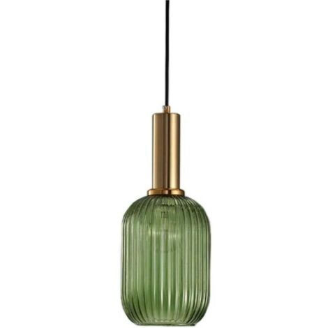 Vintage-Industrie-Pendelleuchte aus geripptem Glas, Deckenleuchte mit polierter Messingoberfläche, Kronleuchter, Hängelampe für Esszimmer, Küche, Wohnzimmer, Schlafzimmer (Grün, 13 cm)