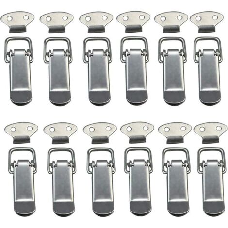 12 Stück Knebelverschluss mit Federverschluss und Haken, Edelstahl-Federverschluss für Schrank, Box, Schublade, Schrank, Medizinkasten, Hebelverschluss, Federverschluss,