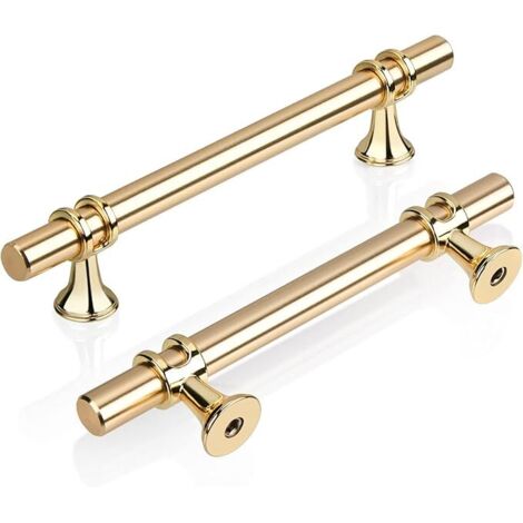 2er-Pack goldene T-Griffe für Küchenschränke, 96 mm, moderner, eleganter goldener Schranktürgriff aus Zinklegierung, Schubladenknopf für Küche, Bad, Schlafzimmer, Büro, inklusive Schrauben