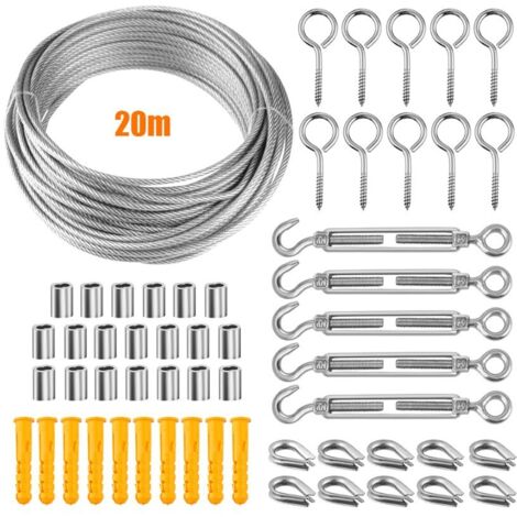 Markisen-Befestigungssatz, Sonnensegel-Hardware-Kit mit 20 m Drahtseil, Sonnensegel-Befestigungssatz aus Edelstahl für den Garten