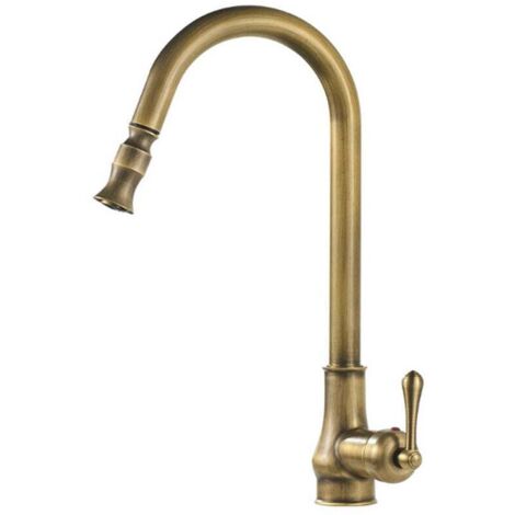 Küchenarmatur im Retro-Stil, Aufsatzarmatur für Badezimmer mit Warm- und Kaltwasseranschluss, ausziehbarer, drehbarer Auslauf, Farbe Bronze