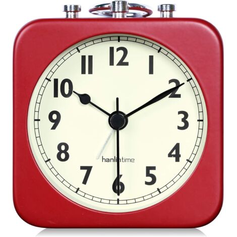 Analoger Wecker, rot, quadratisch, geräuschlos, klein, Metall, Reisewecker für Kinder, Schlafzimmer, Nachttisch, Wohnzimmer, Büro, Rot