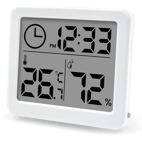 Thermometer Hygrometer Hochpräziser Monitor, LCD mit Innenfeuchtigkeitszeit und Thermometer, für Büro, Gewächshaus (Batterie im Lieferumfang enthalten)