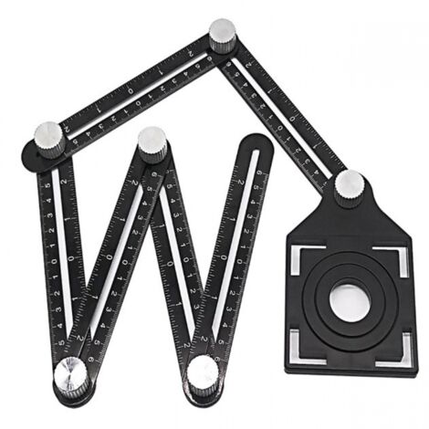 Schwarzes Mehrwinkel-Messlineal mit Positionierungsloch, 6-seitiges Winkelschablonenwerkzeug aus Aluminiumlegierung, Schablonenmesswerkzeug (1/5)