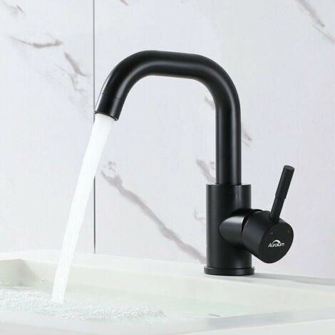 LaBlanc - U-förmiger Waschtischmischer Kalt- und Warmwassermischer aus Edelstahl, 360° drehbar, Schwarz (1/5)