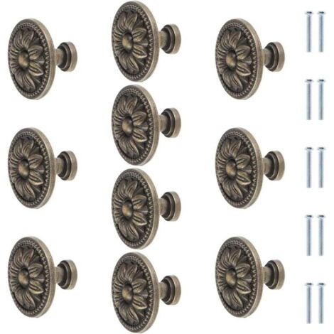 Möbelknöpfe, rund, Blumenmuster, Antik-Bronze, 35 mm, Vintage-Stil, für Küchenschränke, Schubladen, Bronze, Schubladengriff, 10 Stück