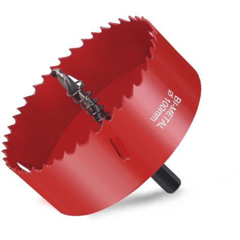 Bimetall-Lochsäge, Holzlochsäge Ø100 mm, Lochsäge mit Sechskantadapter und Zentrierbohrer, zum Bohren von Kunststoff, PVC, Holz, Faserplatten, Weichmetall