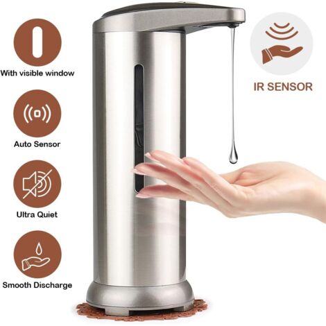 MINKUROW Automatischer Seifenspender aus Edelstahl, mit Sichtfenster, Infrarot-Bewegungssensor, wasserdichter Basis, geeignet für Badezimmer, Küchen, Hotel, Restaurant