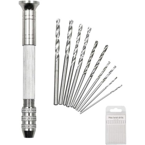 11-teiliges Mini-Bohrer-Styling-Set, 9 cm Handbohrmaschine mit 0,8–3 mm Spiralbohrer, Mini-Handbohrmaschine für Schmuck, Harz, Holz, Kerzen und Gießen, Basteln, Skulpturen, DIY-Bohren (1/5)