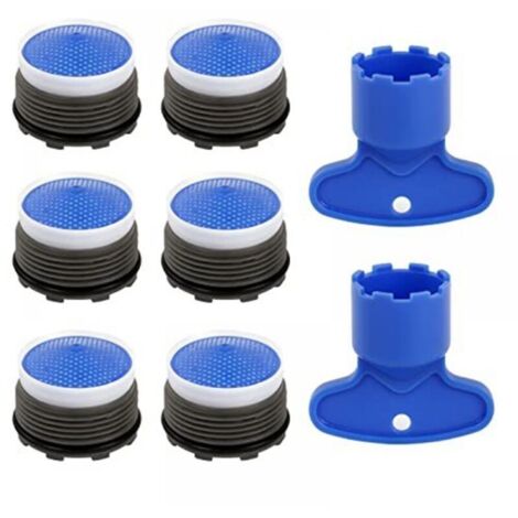 FLITI 6 Stück M18.5 Strahlregler für Küche und Bad, wassersparend, Kunststoff, Spüle, Wasserhahn, Strahlregler mit 2 Schlüsseln
