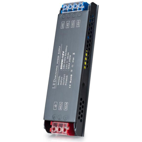 LED Trafo 12V 200W LED Treiber Netzteil, Schaltnetzteil LED Trafo 16,64A AC 230V auf DC 12 Volt, Kompakter Extrem dünner Konstantspannungs Niederspannungstransformator