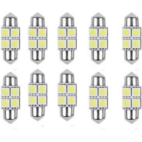 10 Stück 31 mm 5050 LED Soffittenlampe Innenbeleuchtung 4 SMD-Glühbirnen Weiße Kuppel Autolicht Autohaube