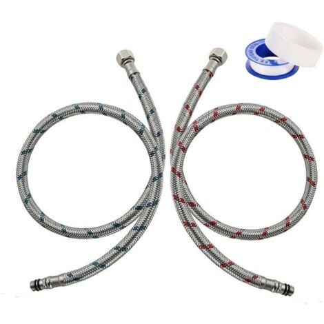 2 Stück Flexible Wasserhahn-Anschlussschläuche G3/8 x M10 80cm, Edelstahl geflochtene Wasserhahnschläuche mit Dichtungsband, Verbindungsschlauch für Küche Dusche Waschbecken (1/4)