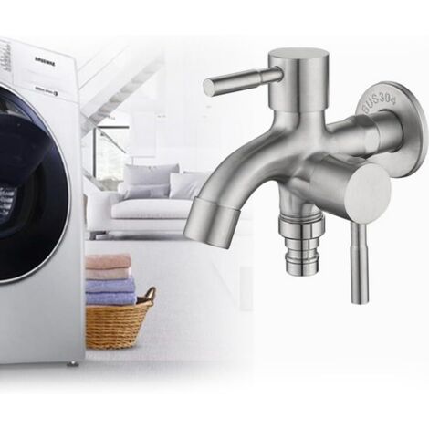 Ahlsen Doppel-Wasserhahn aus Edelstahl 304 mit Auslassventil, 1/2 Zoll Doppel-Wasserhahn, Garten-Wasserhahn für Garten, Haus und Industrie