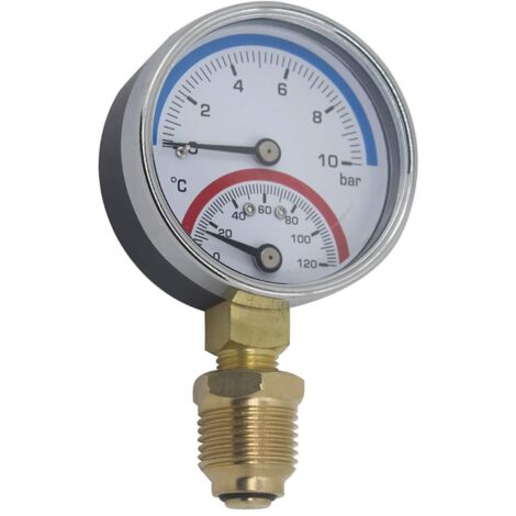 Thermomanometer 80 mm Manometer Druck Temperatur Thermometer Kessel Heizung Radialgewinde (80 mm 0–16 bar 1/4 Zoll)