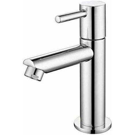Ahlsen Nur Kaltwasser-Waschtischarmatur, robuster silberfarbener Edelstahl-Waschtischmischer zur Oberflächenmontage, Gäste-WC-Waschtischarmatur, 270 g