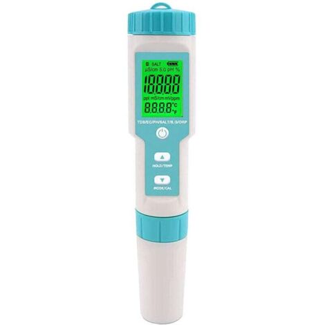 Pool-Salzgehalt-Tester, Salzwasser-pH- und Salzgehalt-Messgerät, digitaler 5-in-1-Pool-pH- und Salzgehalt-Tester, Salzgehalt-Messgerät für Schwimmbecken, Whirlpools und Swim Spas