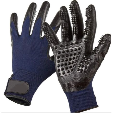 MINKUROW Tierpflege-Handschuhe – verbessertes Fünf-Finger-Design, Gummihandschuh, weiche Bürste zum Entwirren von Haaren von Katzen, Hunden und Pferden (Blau)