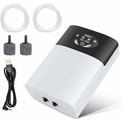 Aquarium-Luftpumpe, tragbare Aquarium-Luftpumpe, USB-Sauerstoffpumpe, leiser Aquarium-Bubbler, Sauerstoff-Luftpumpe, Durchflussrate 2 x 3 l/min, 2 Luftauslässe (1/5)