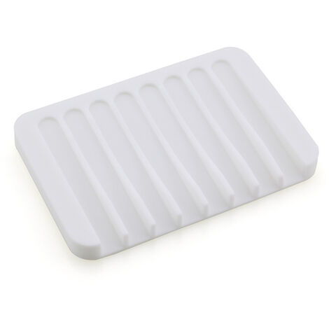 MINKUROW Silikon-Seifenschale, selbstentleerende Seifen-Aufbewahrungsbox, Platte, Trockenseife, Seifenschale mit Kammform für Dusche, Badezimmer, Küche, weiß, 4-tlg