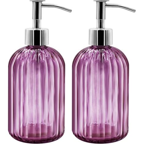 Ahlsen 2er-Pack Seifenspender aus Glas, 400 ml Flüssigseifenspender mit Pumpe, nachfüllbarer Lotion-Seifenspender (lila) (1/5)