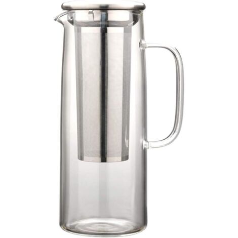 Wasserkrug aus Glas mit Edelstahlfilter, 1200 ml Kaltbrühkaffeemaschine mit Netzfilter (1/4)