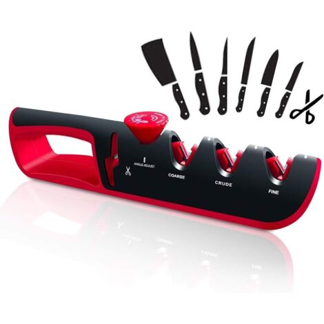 MINKUROW 4 In 1 Messerschärfer, Messerschärfer Messerschärfer und Schere Professioneller Küchenmesserschärfer, Einstellbarer Winkel Manuelles Messerschärfwerkzeug für Küchenmesser, Scheren